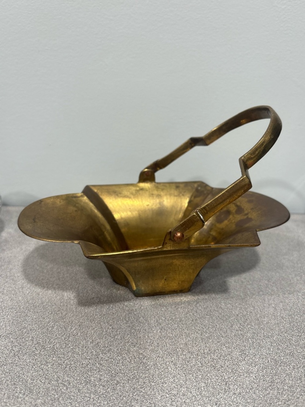 Brass Decorative Basket with Foldable Handle - Gold